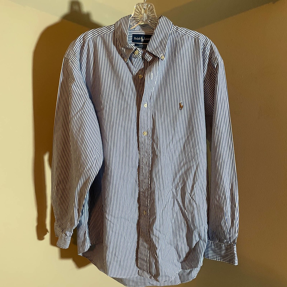 Ralph Lauren Mens Button Down Striped Shirt  Sz L Blue/White
